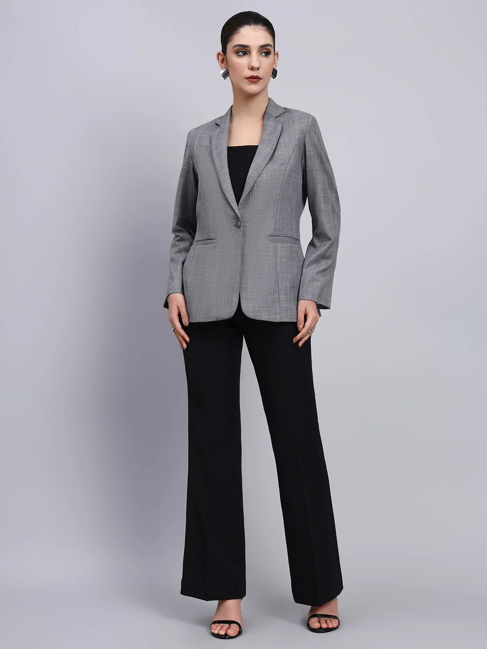 Elegant Grey Blazer Suit for Women with Black Pant