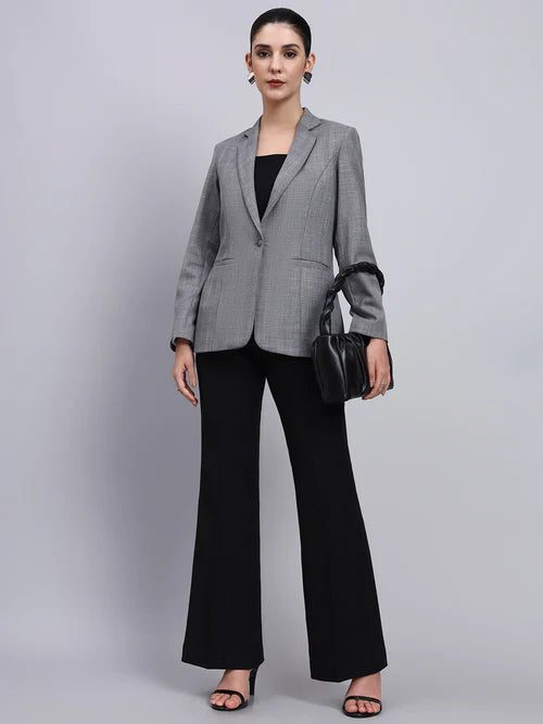Elegant Grey Blazer Suit for Women with Black Pant