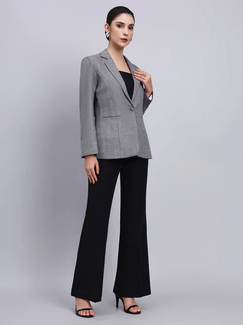 Elegant Grey Blazer Suit for Women with Black Pant