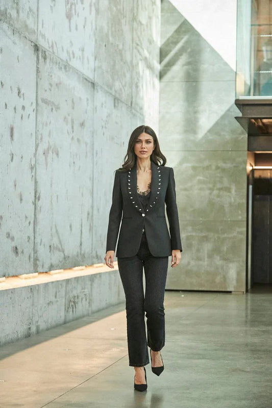 Ace Black Women Blazer with Studs
