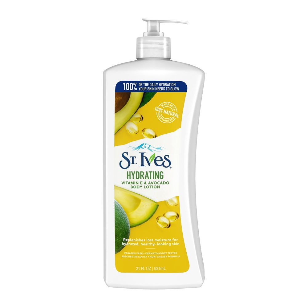 St. Ives Hydrating Vitamin E & Avocado Body Lotion, Paraben Free, 621ml -  Front View