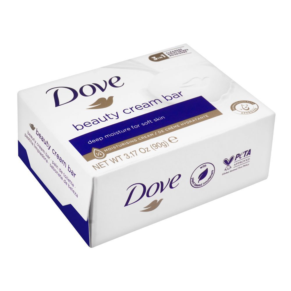 Dove Beauty Cream Bar, White, Deep Moisture For Soft Skin, 90g - Front View