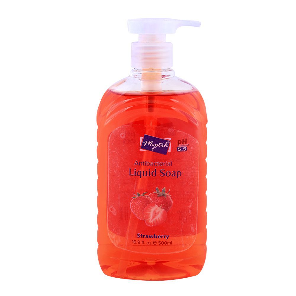 Mystik Anti-Bacterial Liquid Soap, Strawberry 500ml - Front View