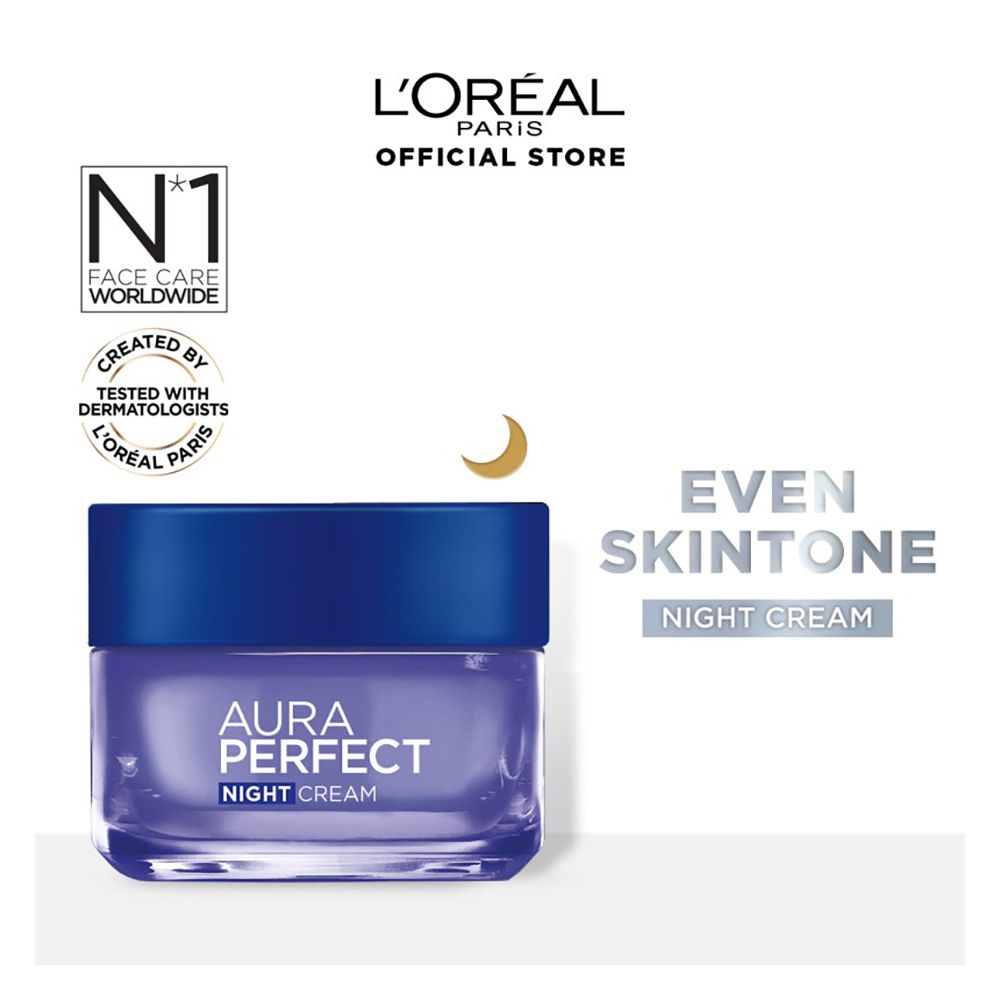 L'Oreal Aura Perfect Night Cream 50ml - Reduces Dark Spots, Uneven Skin Tone & Dullness -  Front View