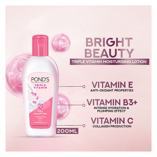 Pond's Triple Vitamin Moisturizing Lotion, Silky Smooth Skin 200ml -  Front View