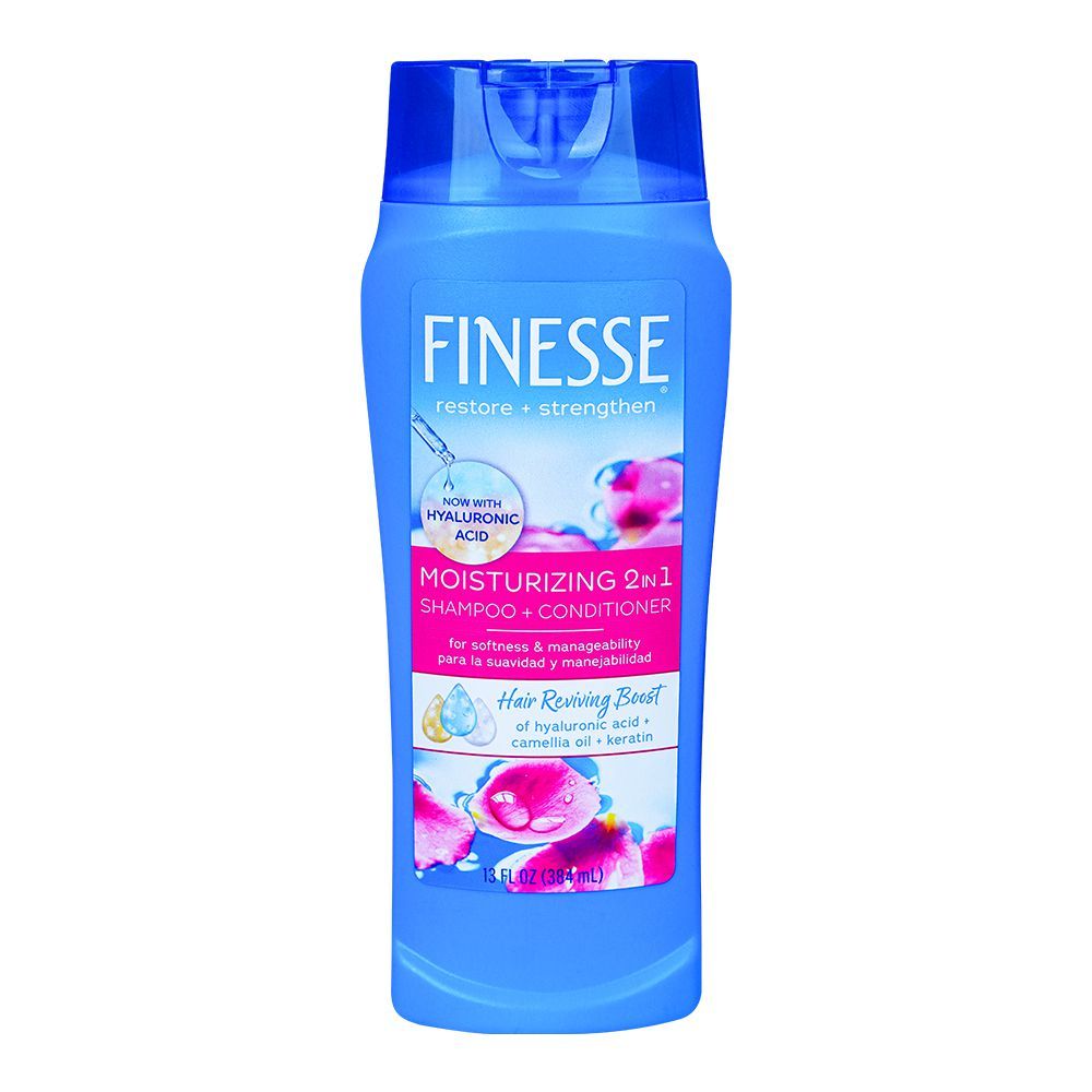 Finesse Restore + Strengthen Moisurizing 2-In-1 Shampoo & Conditioner, 384ml - Front View