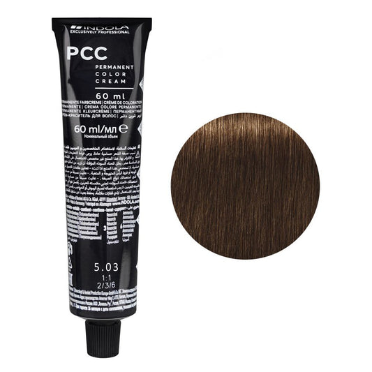 Indola PCC Natural Permanent Hair Color Cream, 60ml, 5.03 Light Brown Natural Gold -  Front View