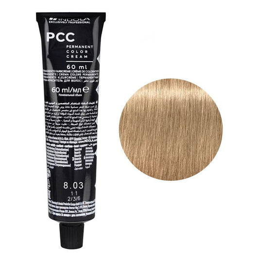 Indola PCC Natural Permanent Hair Color Cream, 60ml, 8.03 Light Blonde Natural Gold -  Front View