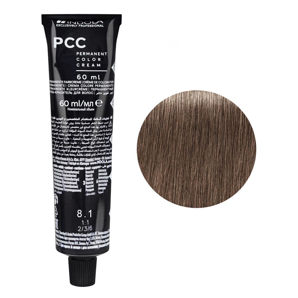 Indola PCC Cool & Neutral Permanent Hair Color Cream, 60ml, 8.1 Light Blonde Ash -  Front View