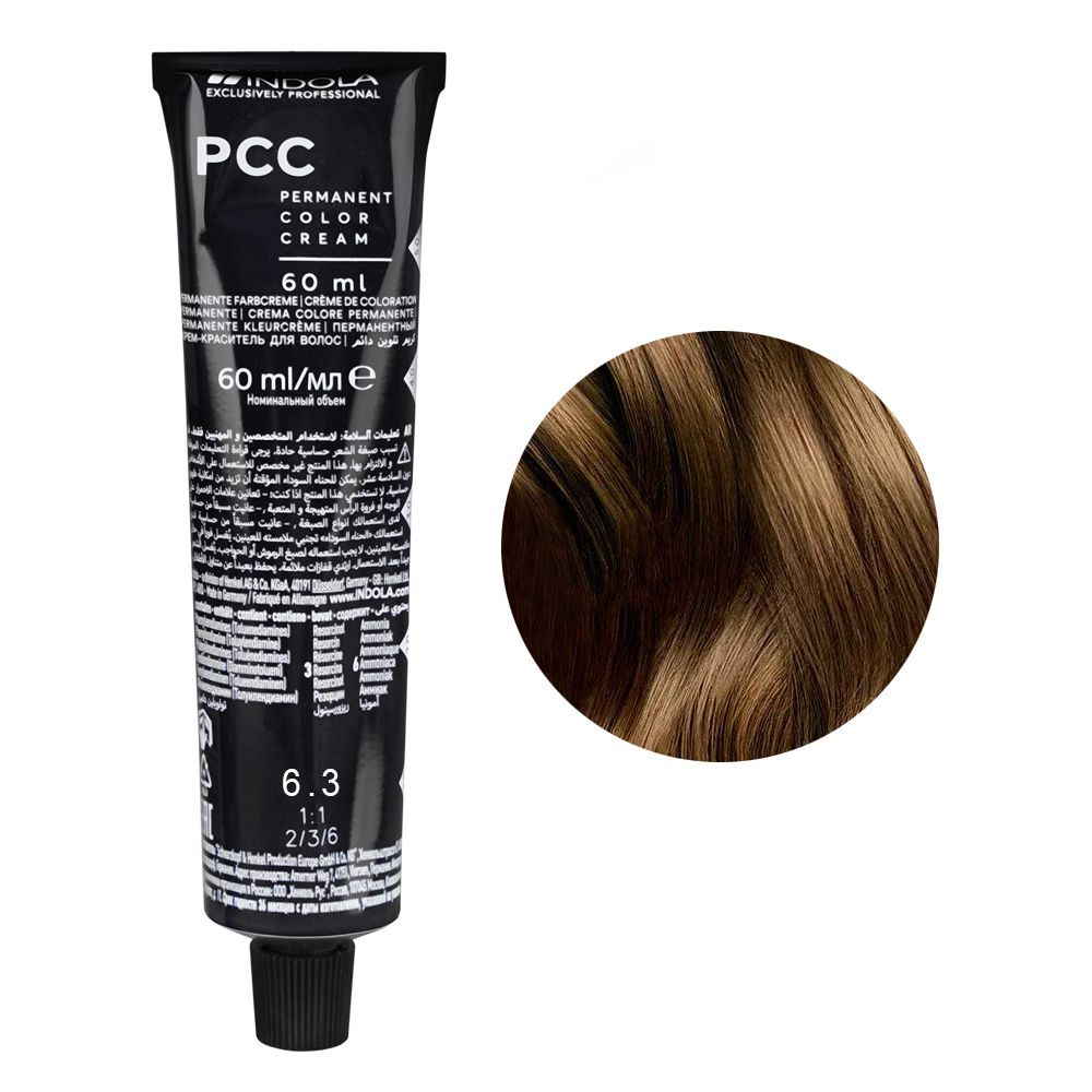 Indola PCC Fashion Permanent Hair Color Cream, 60ml, 6.3 Dark Blonde Gold -  Front View
