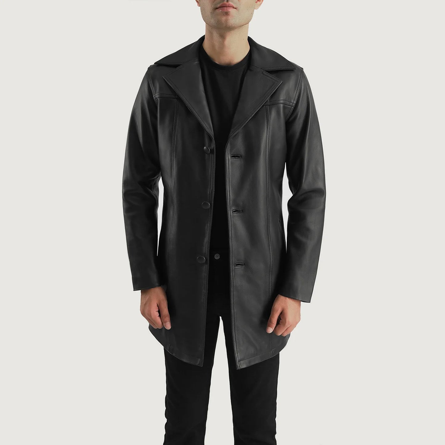 Black Cowhide Genuine Leather Coat