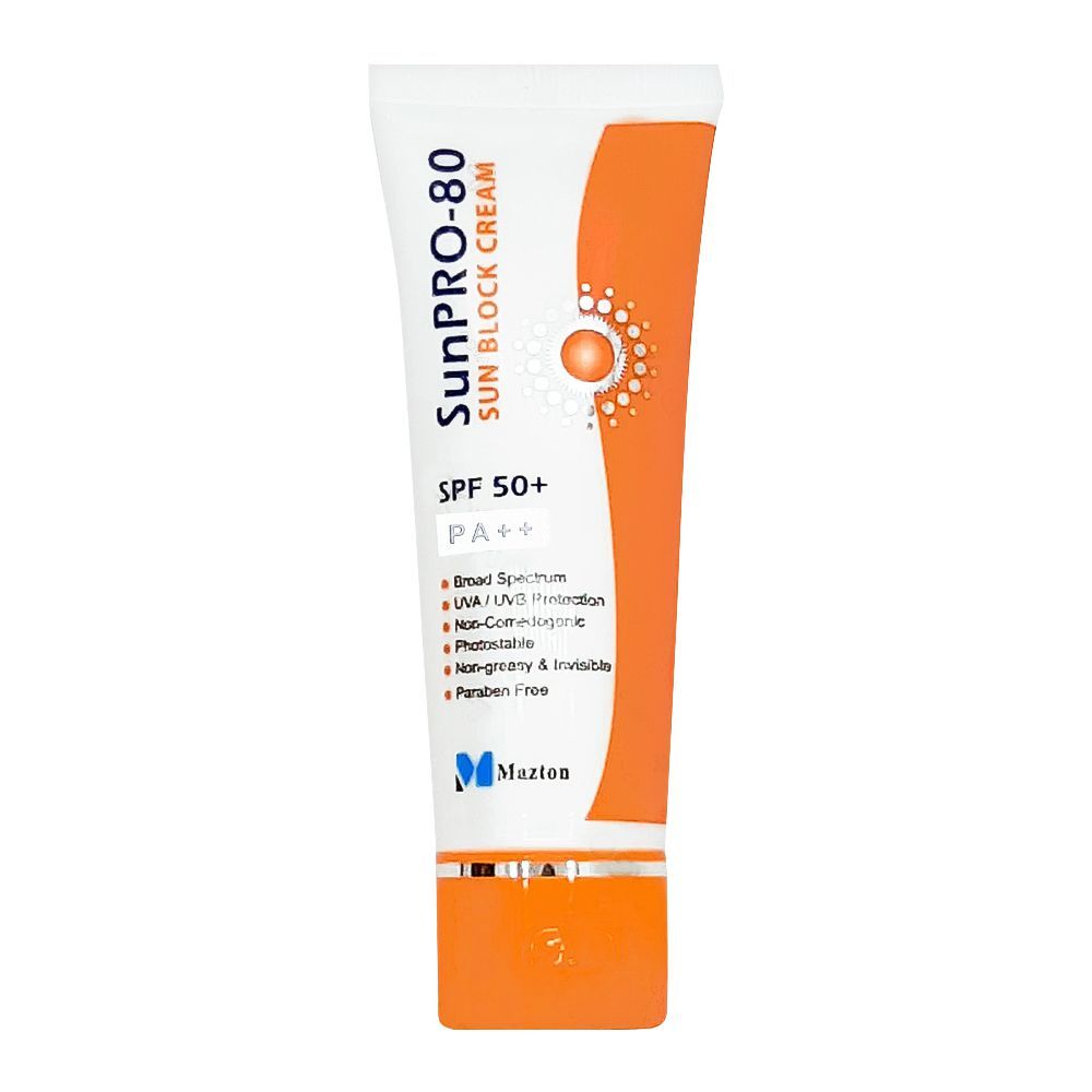 Sun Pro-80 Sun Block Cream, SPF 50+, PA++, Perfume & Paraben Free, 30g - Front View