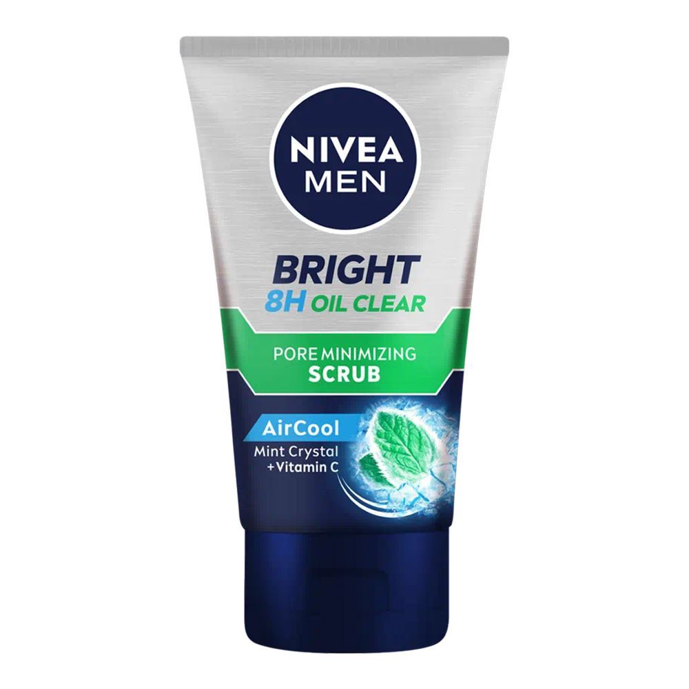 Nivea Men Bright 8 Hours Oil Clear Pore Minimizing Scrub, Air Cool Mint Crystal+ Vitamin C, 100ml - Front View