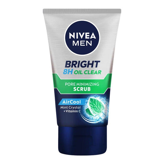 Nivea Men Bright 8 Hours Oil Clear Pore Minimizing Scrub, Air Cool Mint Crystal+ Vitamin C, 100ml - Front View