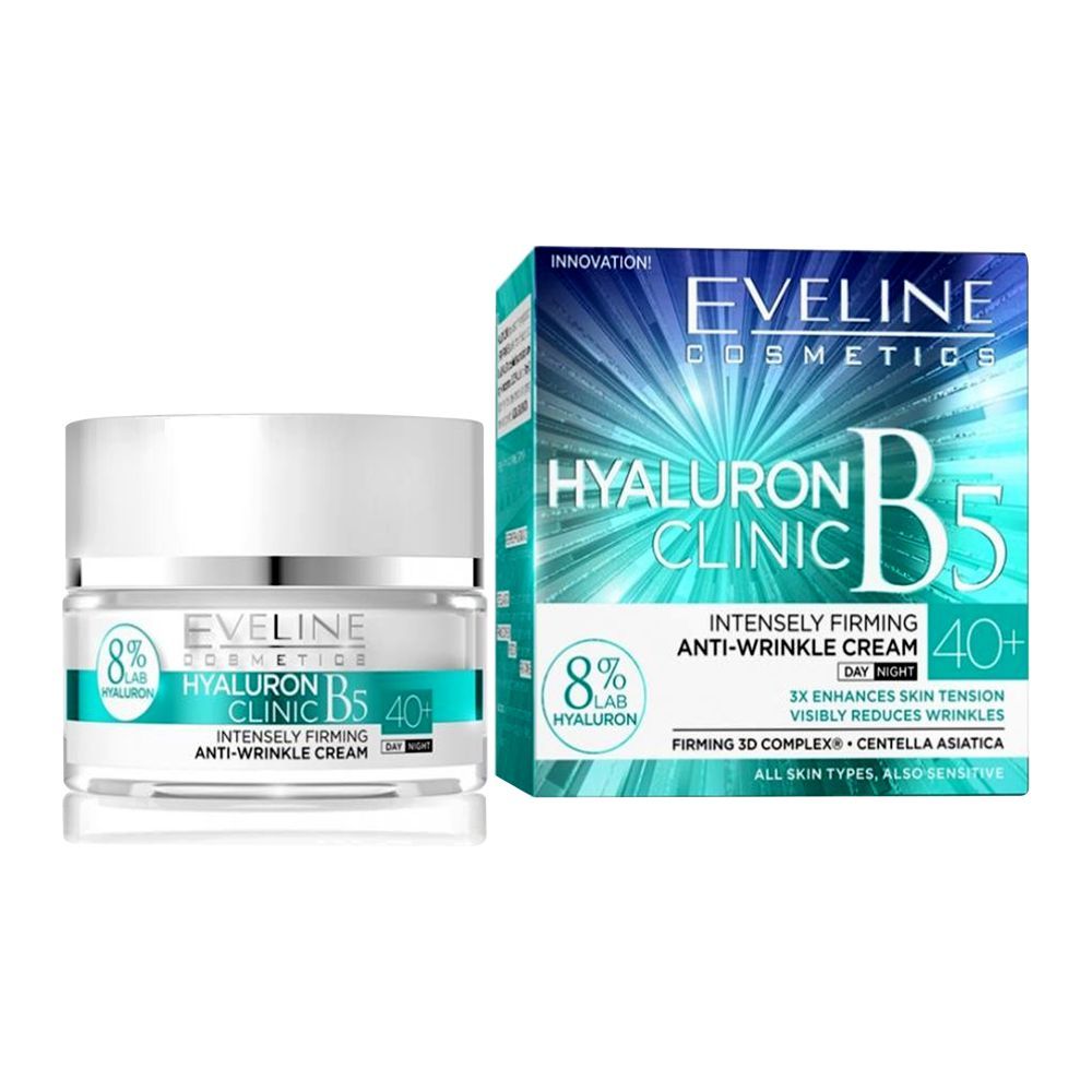 Eveline Hyaluron Clinic B5 40+ Day And Night Anti-Wrinkle Cream, All Skin Types, 50ml -  Front View