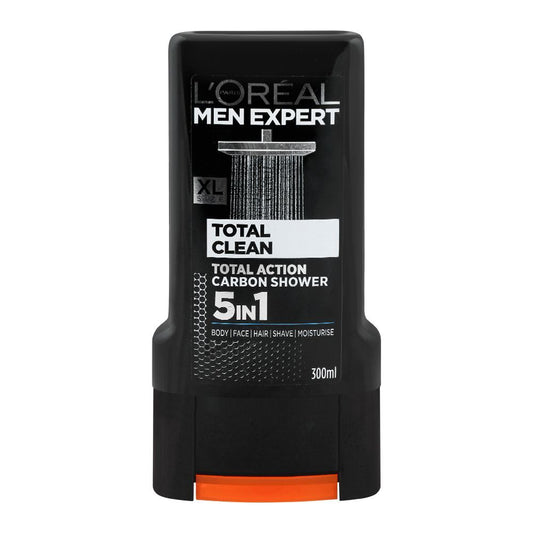 L'Oreal Paris Men Expert Total Clean 5-In-1 Body + Face + Hair Shower Gel, Total Action Carbon, 300ml - Front View