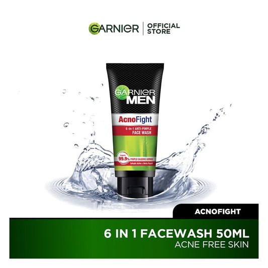 Garnier Men Acno Fight Anti-Pimple Face Wash 50ml - Suits All Skin Types, Including Sensitive And Acne-Related Skin Issues - Front View