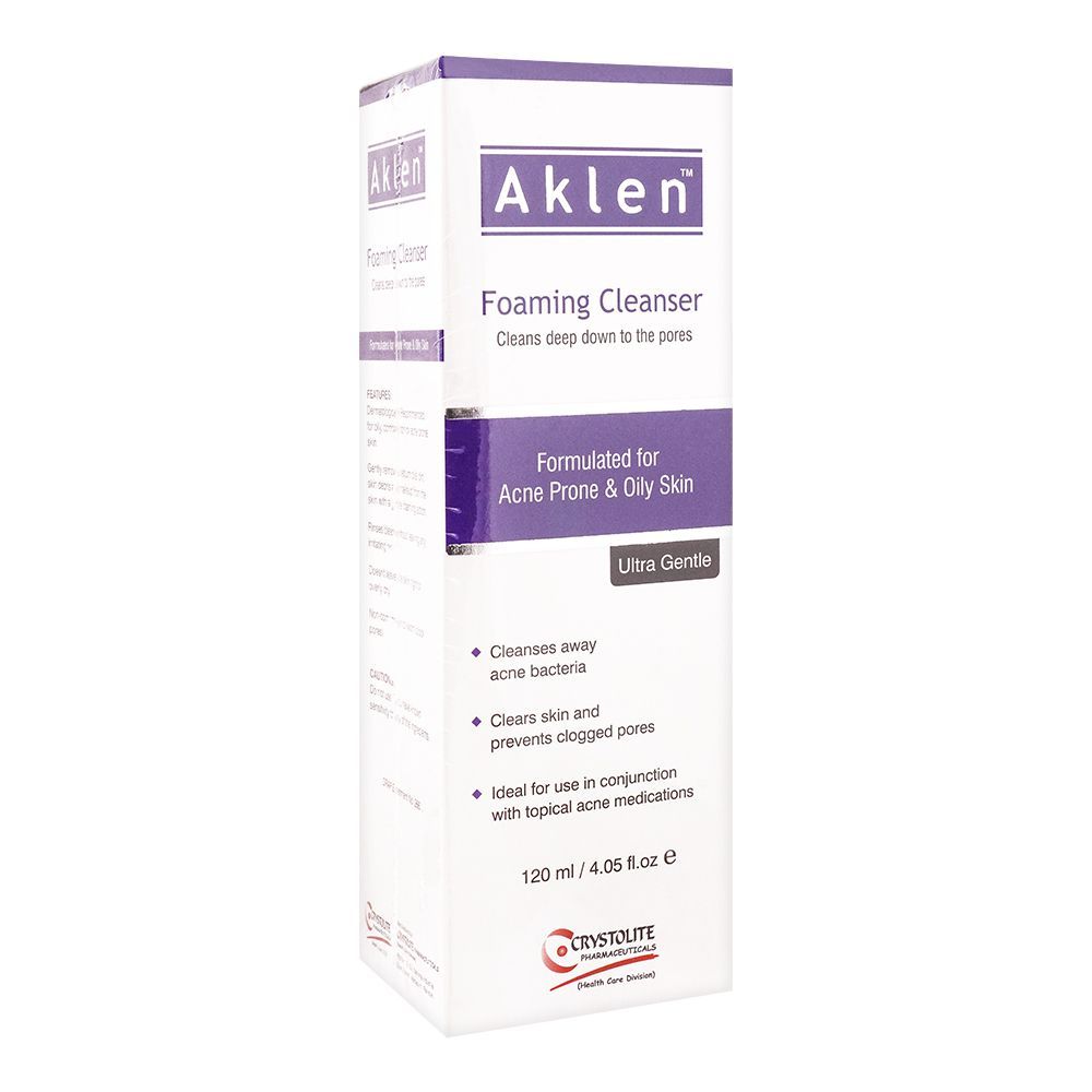 Crystolite Pharmaceuticals Aklen Foaming Cleanser, For Acne Prone & Oily Skin, 120ml - Front View