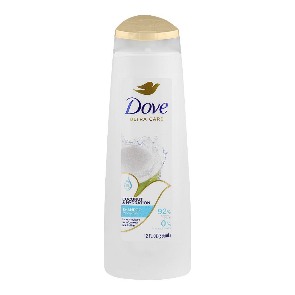 Dove Ultra Care Coconut & Hydration Shampoo, For Dry Hair, 355ml - Front View