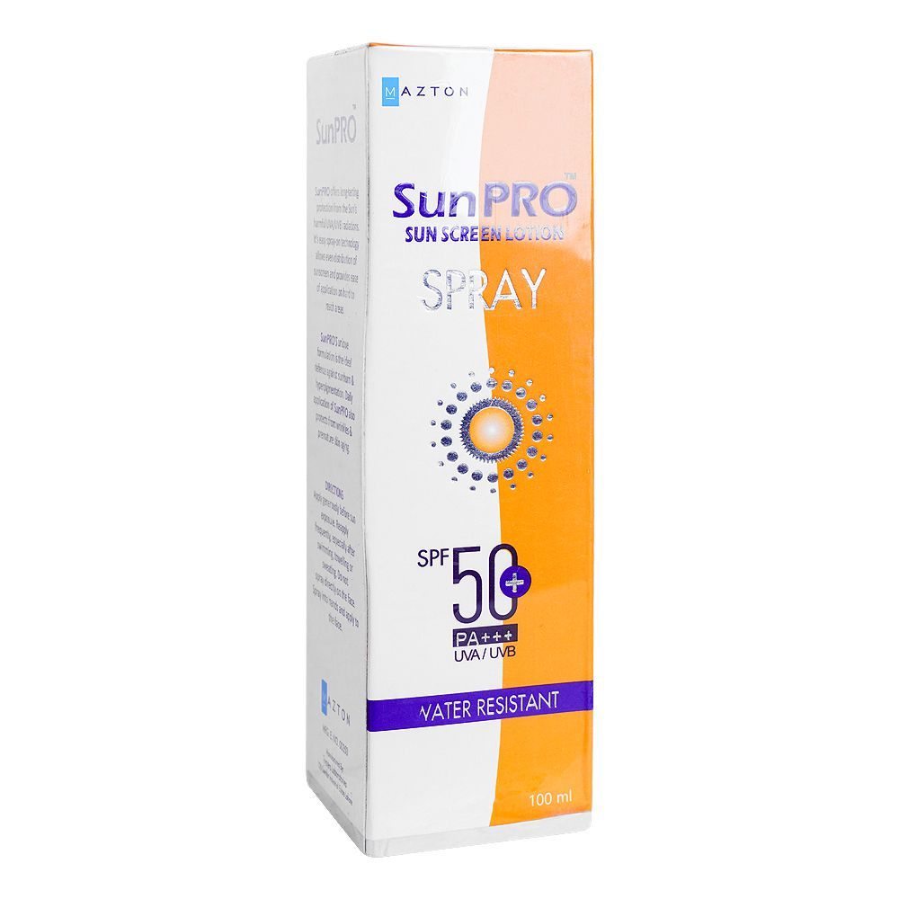 Mazton SunPro Sun Screen Lotion Spray Spf50+, PA+++, Water Resistant, 100ml - Front View