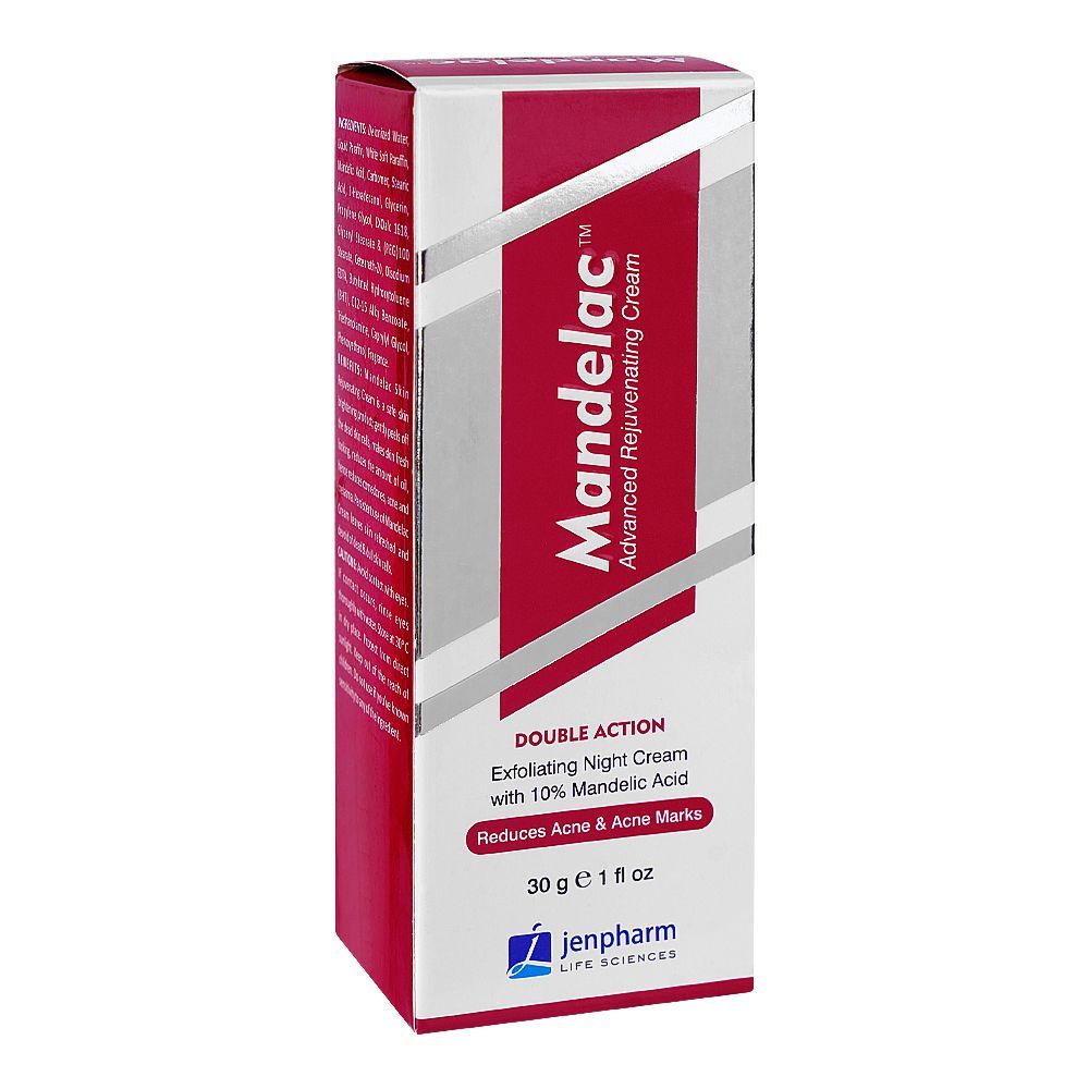 Jenpharm 10% Mandelac Exfoliating Night Cream, Reduces Acne & Acne Marks, 30g - Front View