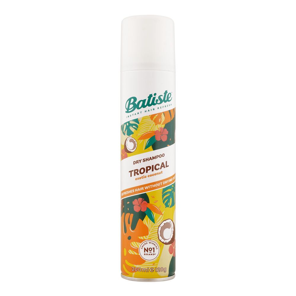 Batiste Coconut & Exotic Tropical Dry Shampoo, Refreshes Hair Without Drying Out, 200ml - Front View