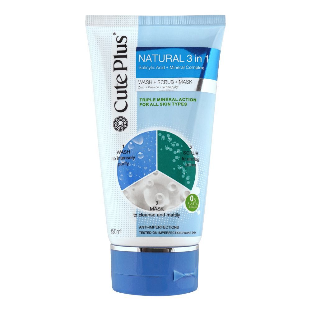 Cute Plus Natural 3 in 1 Wash + Scrub + Mask, 150ml - Front View