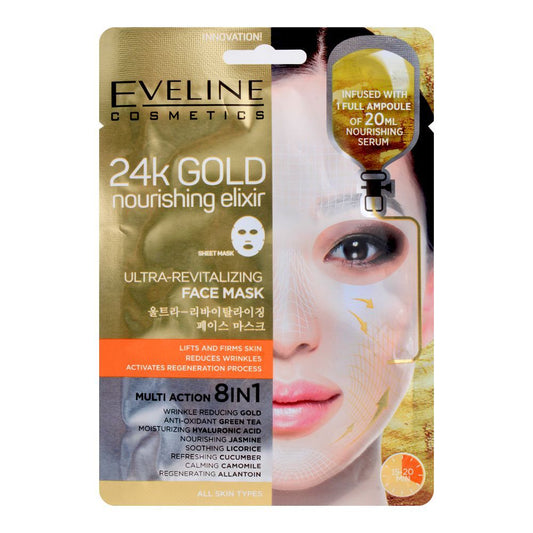 Eveline 24K Gold Nourishing Elixir 8-In-1 Ultra-Revitalizing Face Mask, All Skin Types - Front View