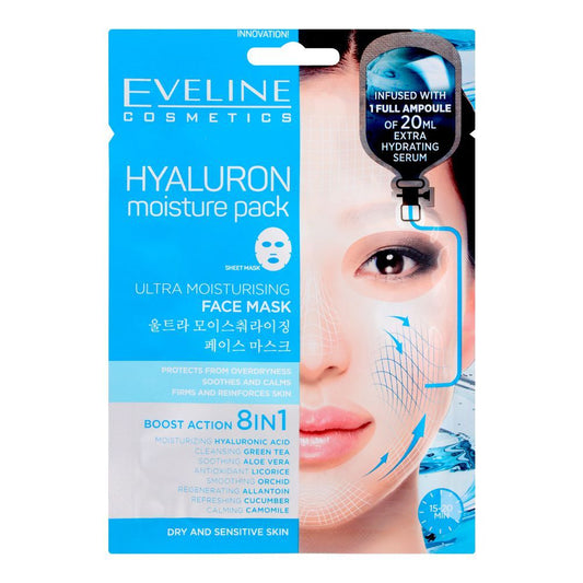 Eveline Hyaluron Boost Action 8-In-1 Ultra Moisturising Face Mask - Front View