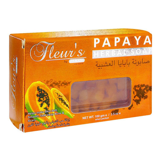 Hemani Fleur's Papaya Herbal Soap, 100g - Front View