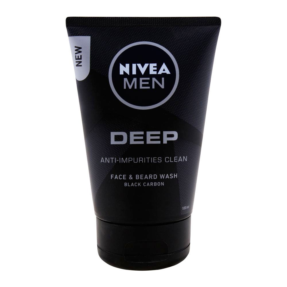 Nivea Men Deep Anti-Impurities Clean Face & Beard Wash, Black Carbon, 100ml - Front View