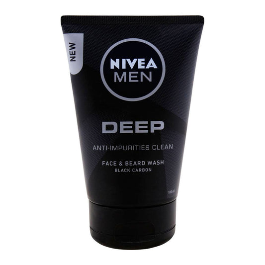 Nivea Men Deep Anti-Impurities Clean Face & Beard Wash, Black Carbon, 100ml - Front View