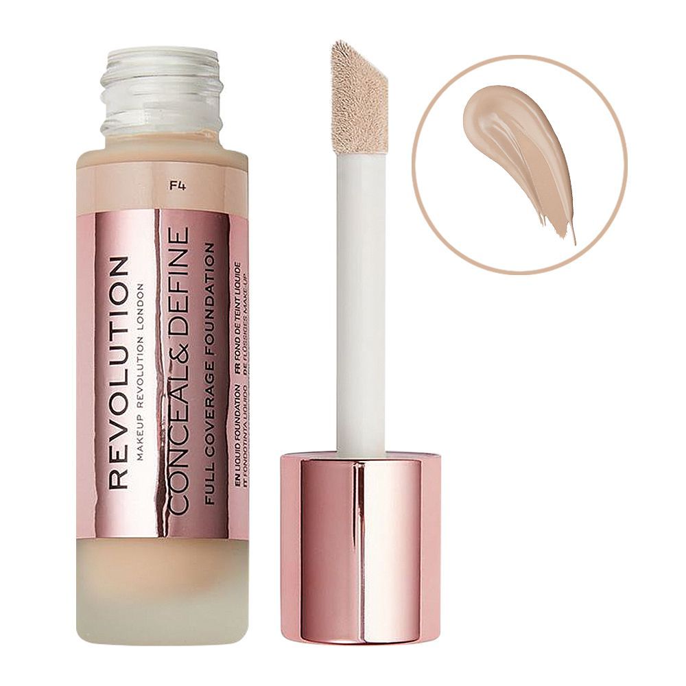 Makeup Revolution Conceal & Define Full Coverage Foundation, F4 - Front View