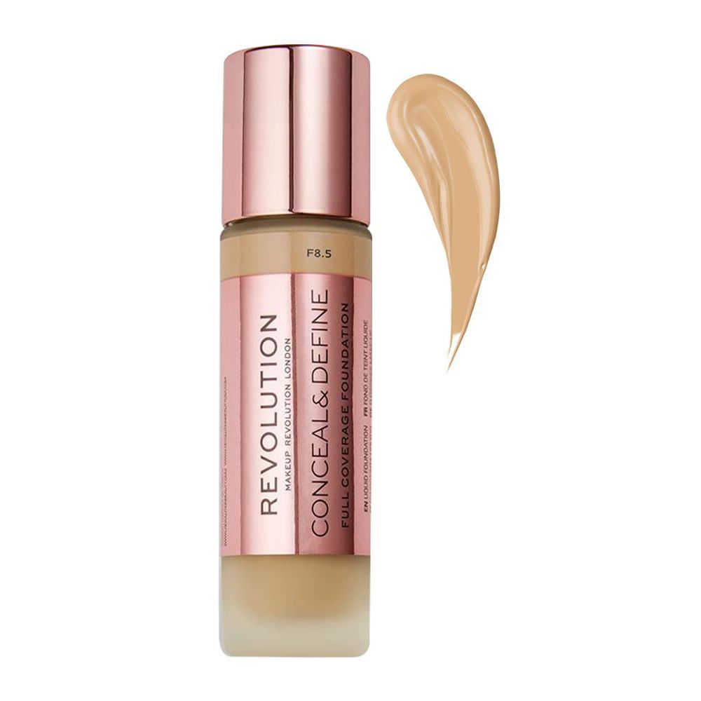 Makeup Revolution Conceal & Define Full Coverage Foundation, F8.5 - Front View