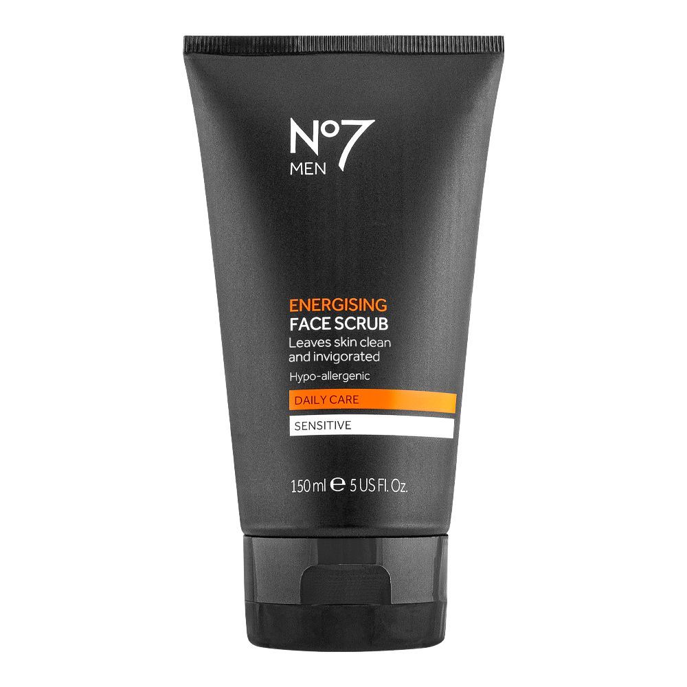 Boots No. 7 Men Energising Daily Care Sensitive Face Scrub, Hypo-Allergenic, 150ml - Front View