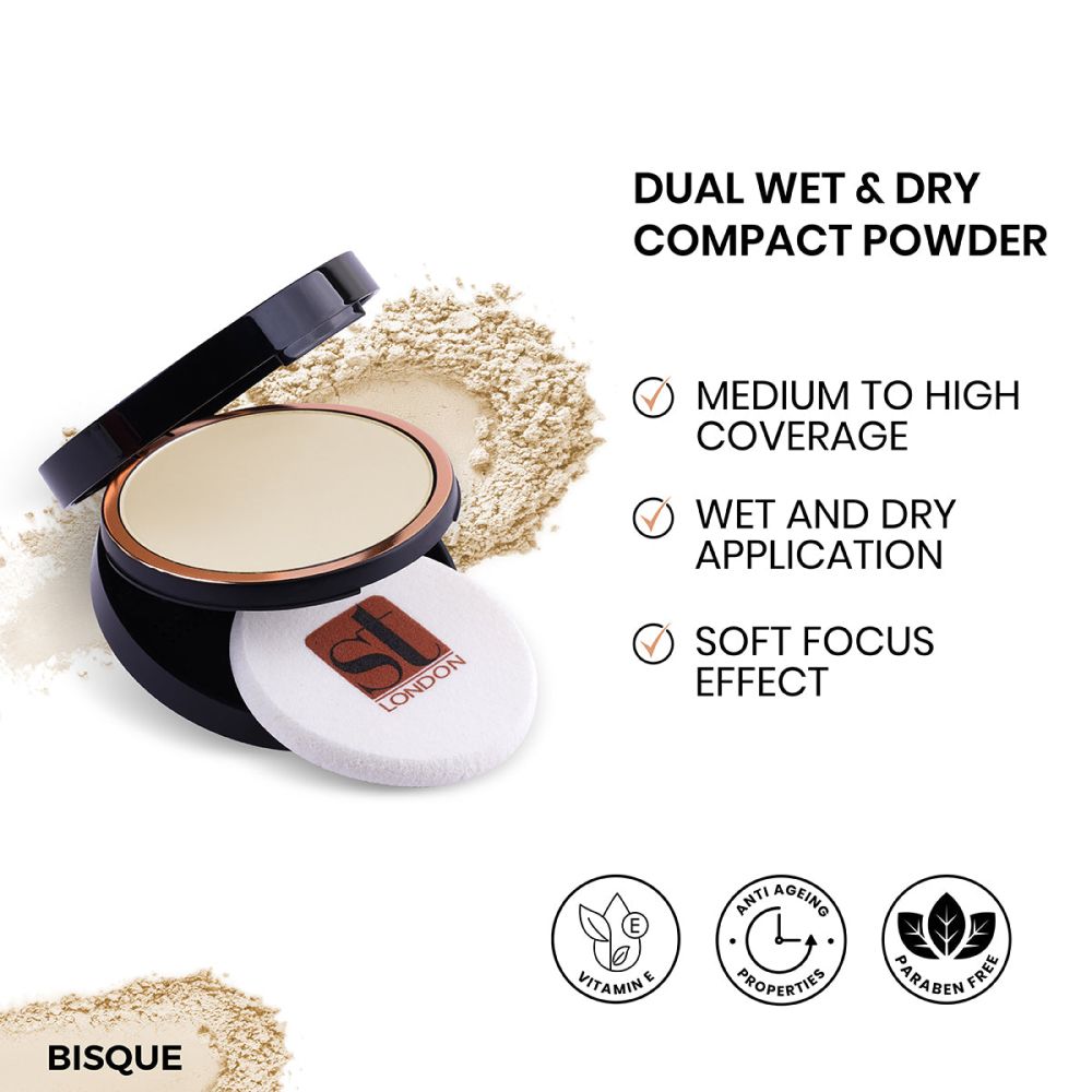 ST London Dual Wet & Dry Compact Powder, Bisque, High Coverage, SPF 15, With Vitamin E - Front View