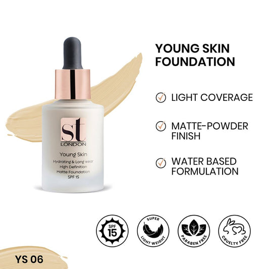 ST London Youthfull Young Skin Matte Foundation, YS 06, SPF 20, Bright Satin Finish - Front View