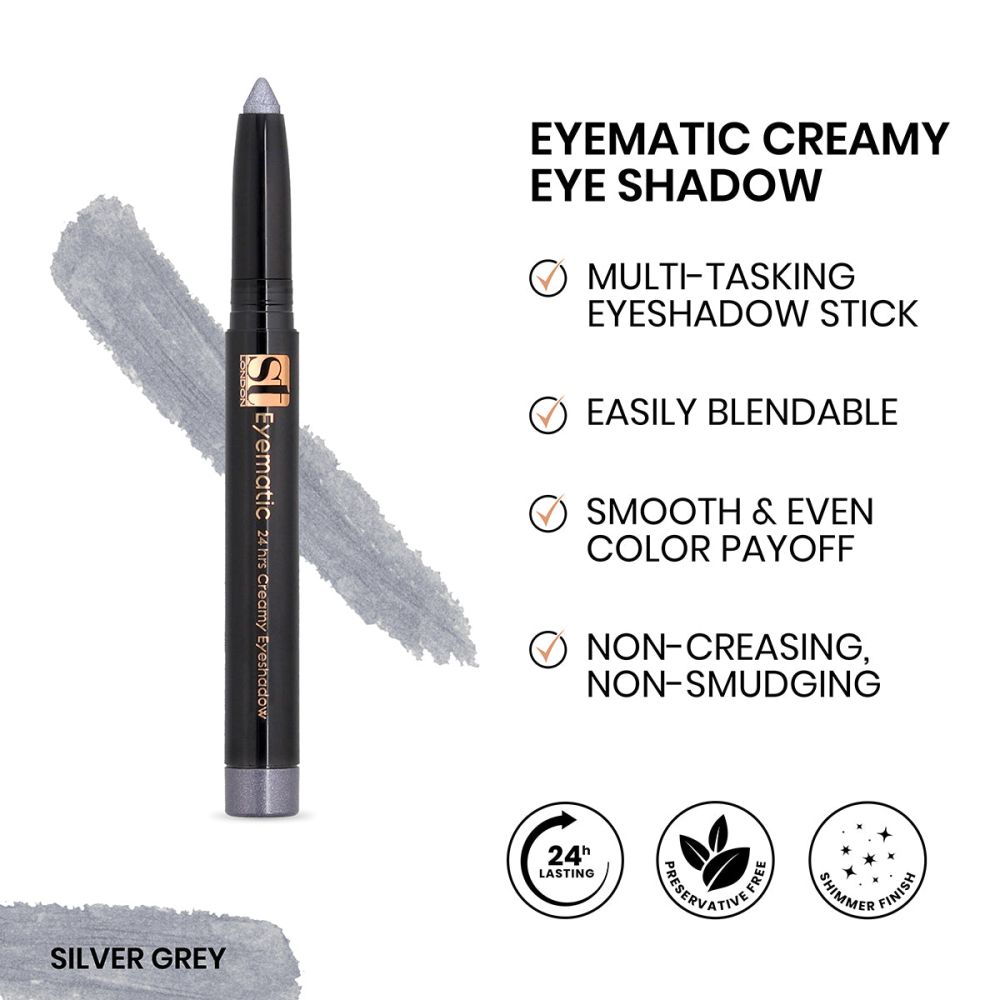 ST London Eyematic 24Hrs Creamy Eyeshadow, Silver Grey - Front View
