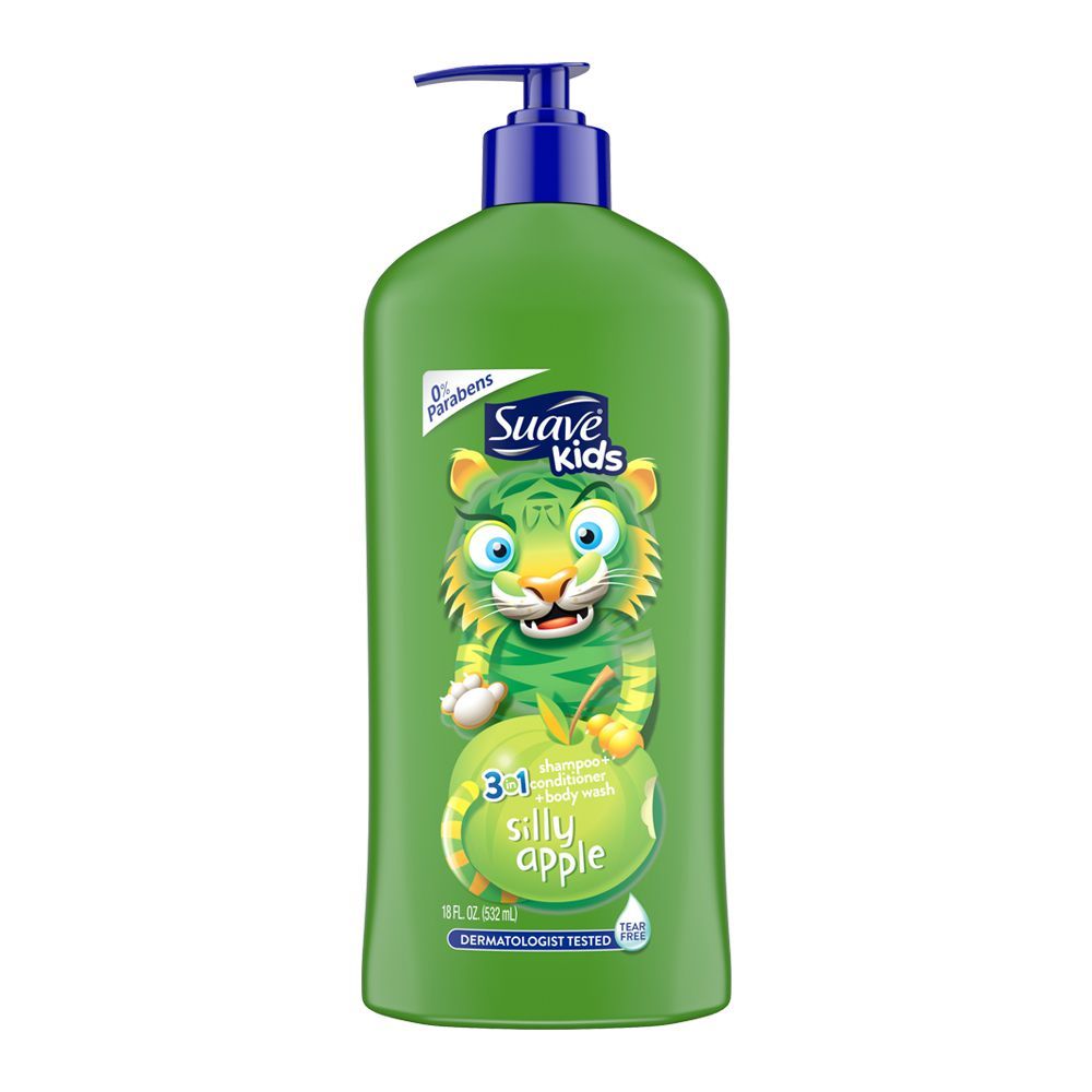 Suave Kids 3-in-1 Silly Apple Shampoo + Conditioner + Body Wash, 532ml - Front View