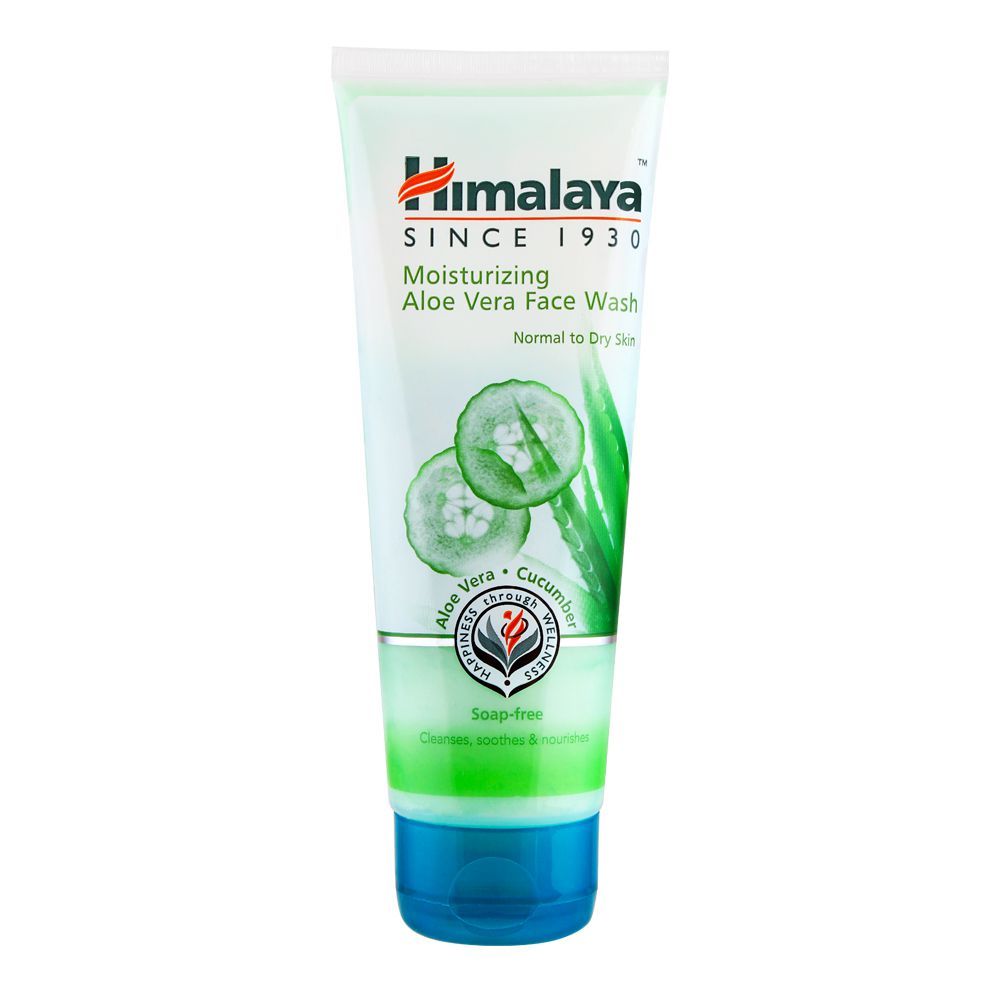Himalaya Moisturizing Aloe Vera Face Wash, Soap Free, Normal To Dry Skin, 100ml - Front View