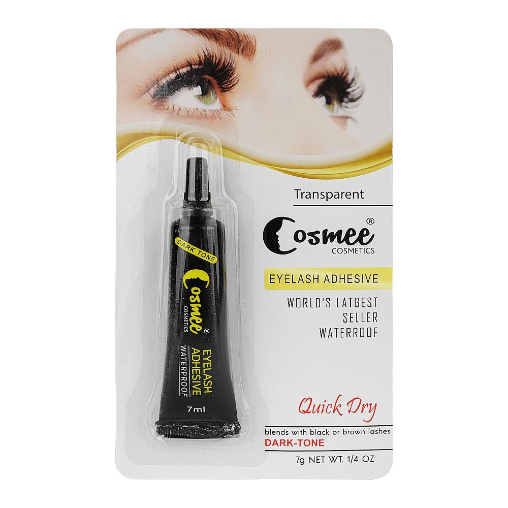 Cosmee Eye Lashes Adhesive Glue, Waterproof, Dark-Tone, Blends With Black & Brown Lashes - Front View