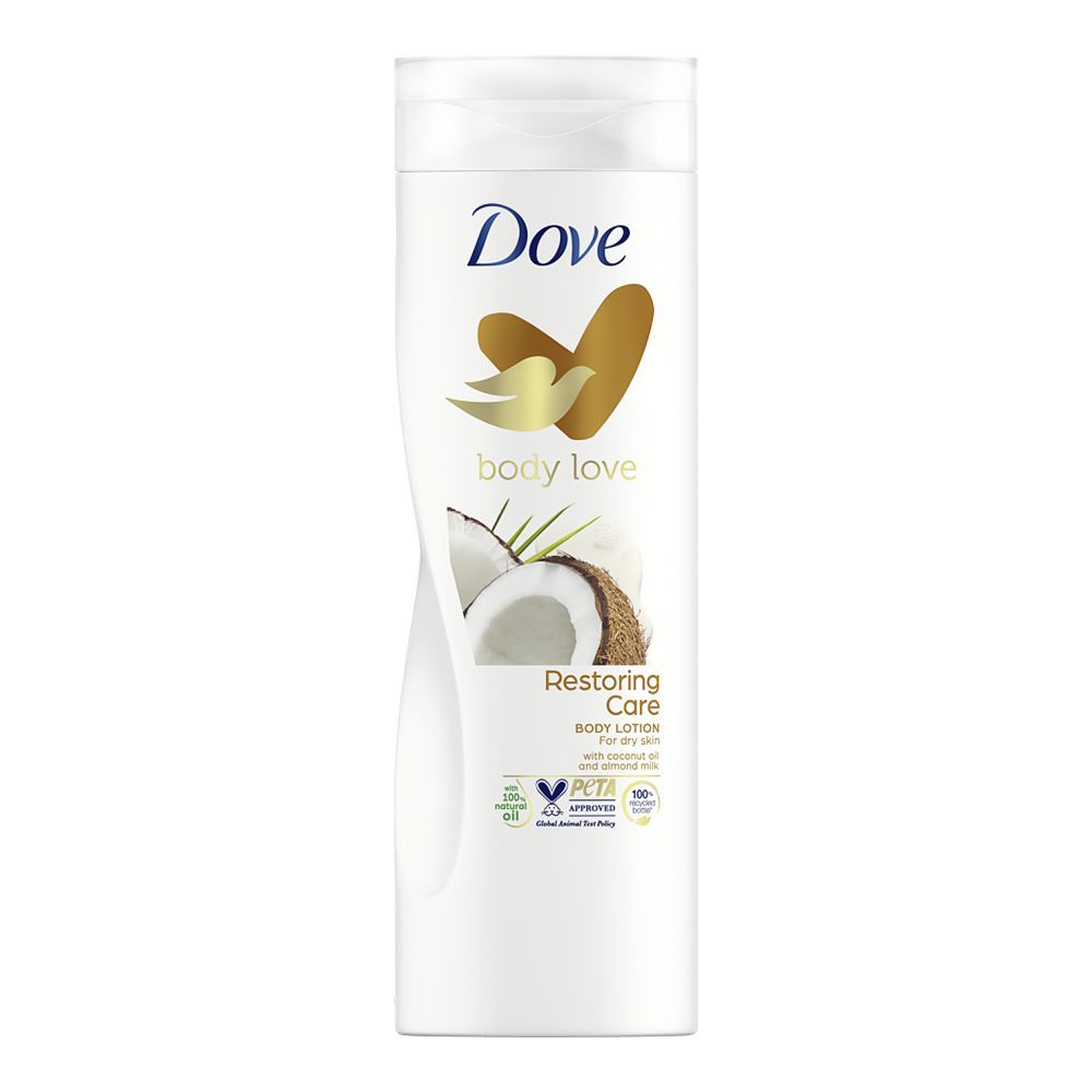 Dove Body Love Restoring Care Body Lotion, For Dry Skin, With Coconut Oil & Almond Milk, 400ml -  Front View