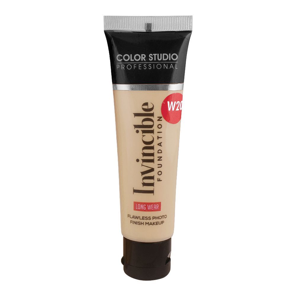 Color Studio Flawless Photo Finish Makeup Invincible Foundation, Long Wear, Water Resistant, SPF 12, 30ml, W20 Medium Beigey - Front View