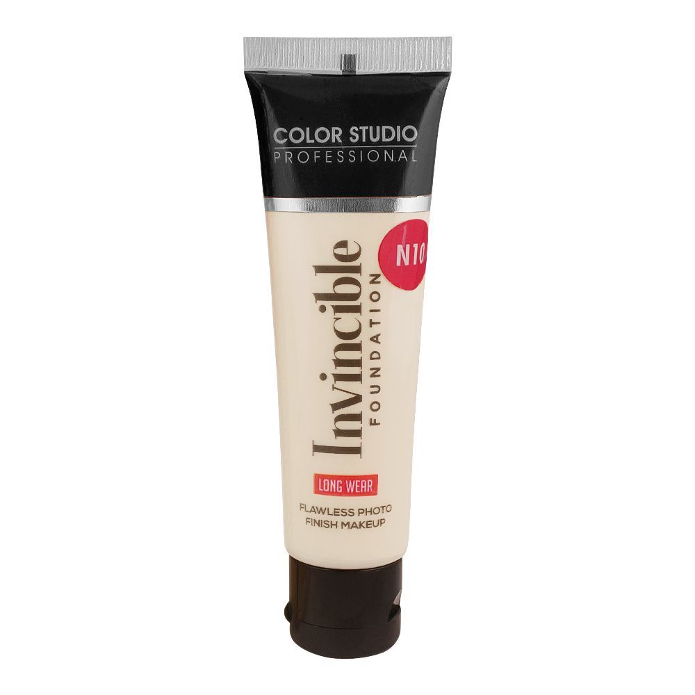Color Studio Flawless Photo Finish Makeup Invincible Foundation, Long Wear, Water Resistant, SPF 12, 30ml, N10 Porcelain - Front View
