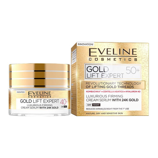 Eveline Gold Lift Expert 50+ Day And Night Firming Cream Serum, With 24K Gold, Mature, Dry & Sensitive Skin, 50ml -  Front View