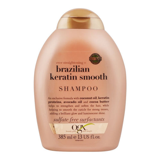 OGX ever Straightening + Brazilian Keratin Smooth Shampoo Helps To Strengthen & Soften Hair 385ml - Front View