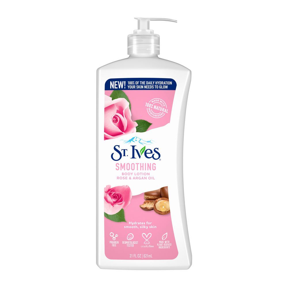 St. Ives Smoothing Rose & Argan Oil Body Lotion, Paraben Free, 621ml -  Front View