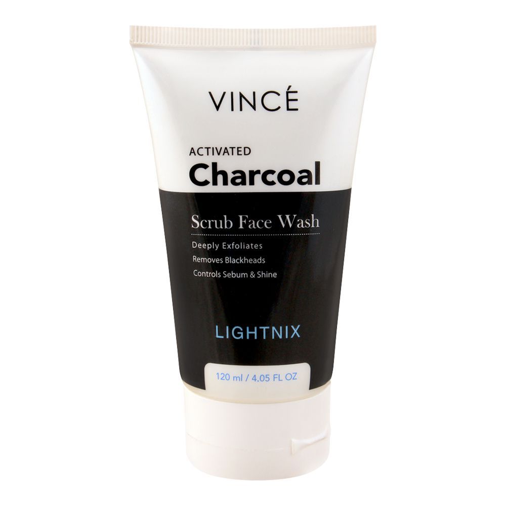 Vince Activated Charcoal Lightnix Scrub Face Wash, Paraben Free, Removes Blackheads, 120ml - Front View