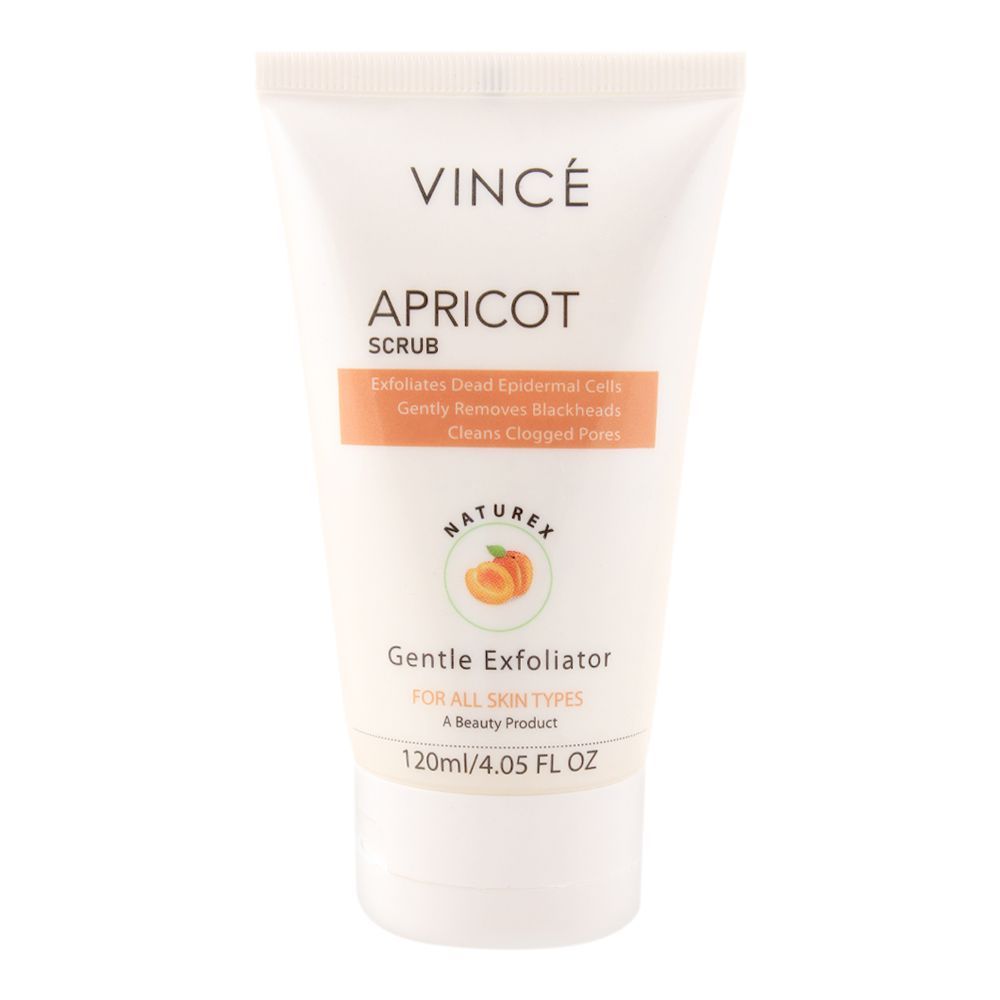 Vince Gentle Exfoliator Naturex Apricot Scrub, All Skin Types, Paraben Free, 120ml - Front View