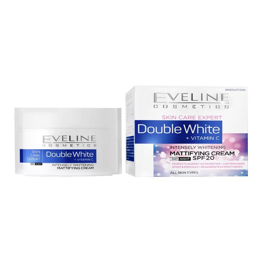 Eveline Double White+ Vitamin C Intensely Whitening Mattifying Day & Night Cream, All Skin Types, 50ml -  Front View